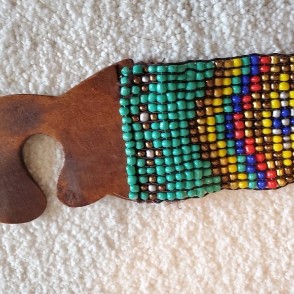 Beaded / wood elastic stretch belt. Bohemian - Picture 3 of 9
